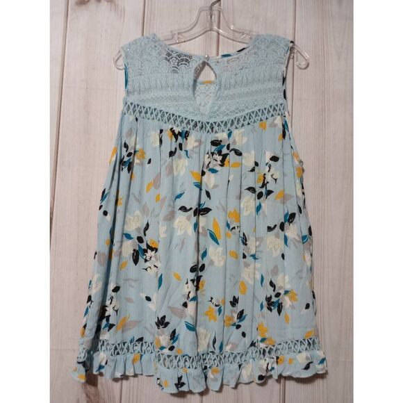Lane Bryant Shirt Ladies‎ 20 Blue Floral Sleeveless Lace Flowy - Picture 2 of 8